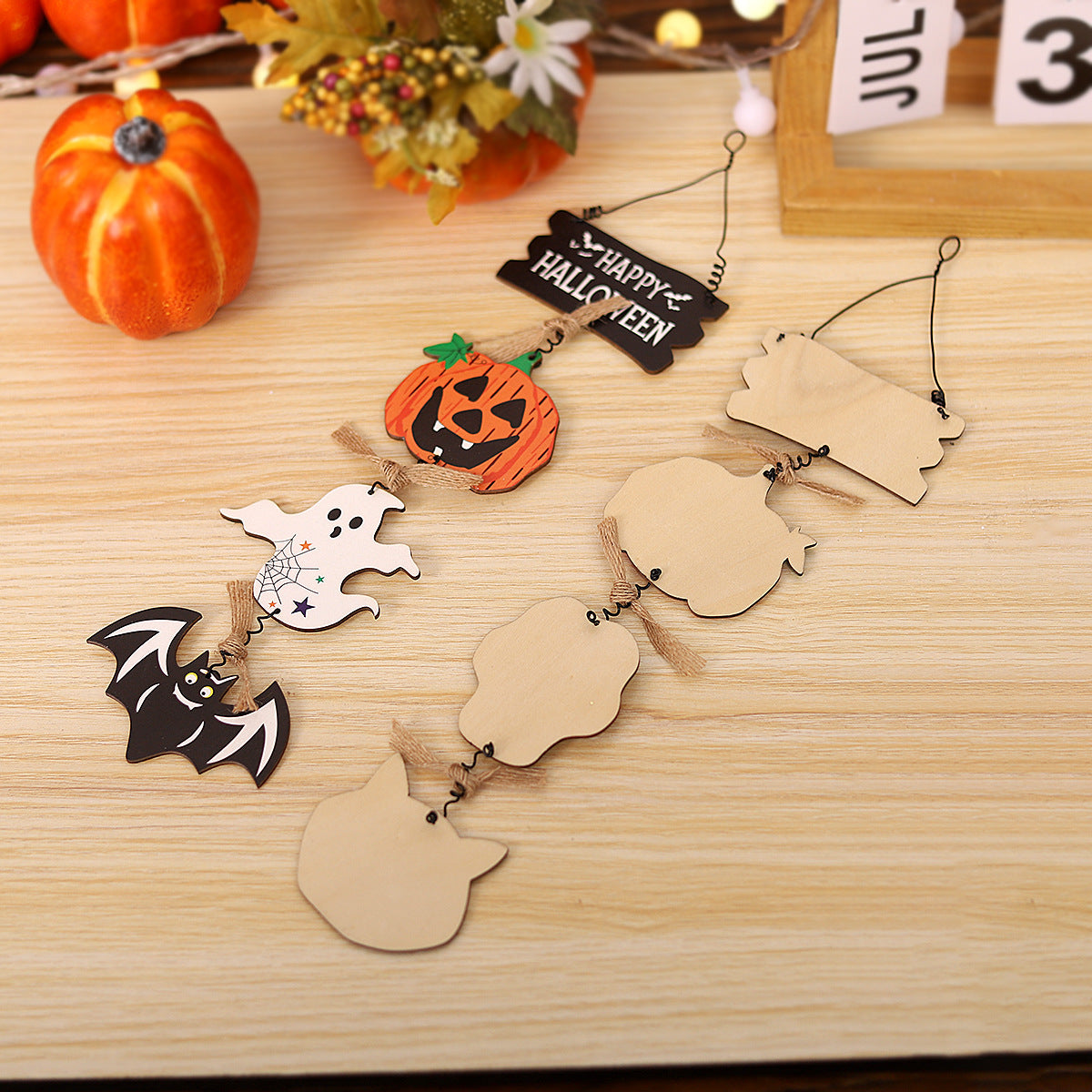 Halloween Decorations Wooden Plaque Door Hanging Pumpkin Ghost Ornament