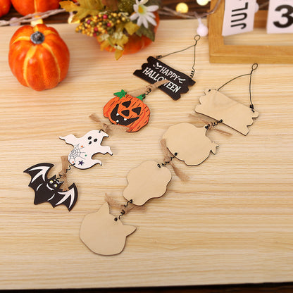 Halloween Decorations Wooden Plaque Door Hanging Pumpkin Ghost Ornament