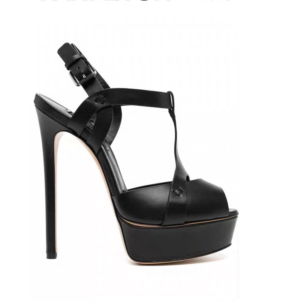 Cross Belt Leather Roman Sandals Womens Slim High Heels