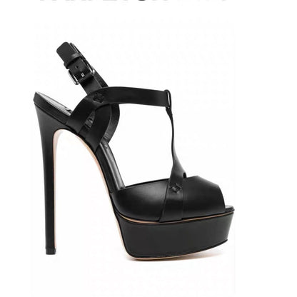 Cross Belt Leather Roman Sandals Womens Slim High Heels