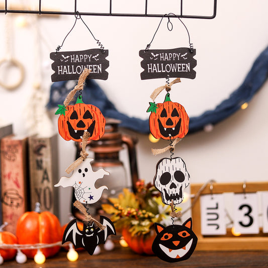 Halloween Decorations Wooden Plaque Door Hanging Pumpkin Ghost Ornament