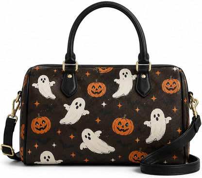 Halloween Purses for Women Pumpkin Ghost Barrel Satchel Bag