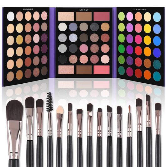 Eyeshadow Palette with 15Pcs Brushes Makeup Set, Pigmented 86 Colors Make up Sets Valentine'S Day Gift, Matte Shimmer Glitter Eye Shadow Pallet Highlighter Contour Blush Powder Brush Beauty Kit