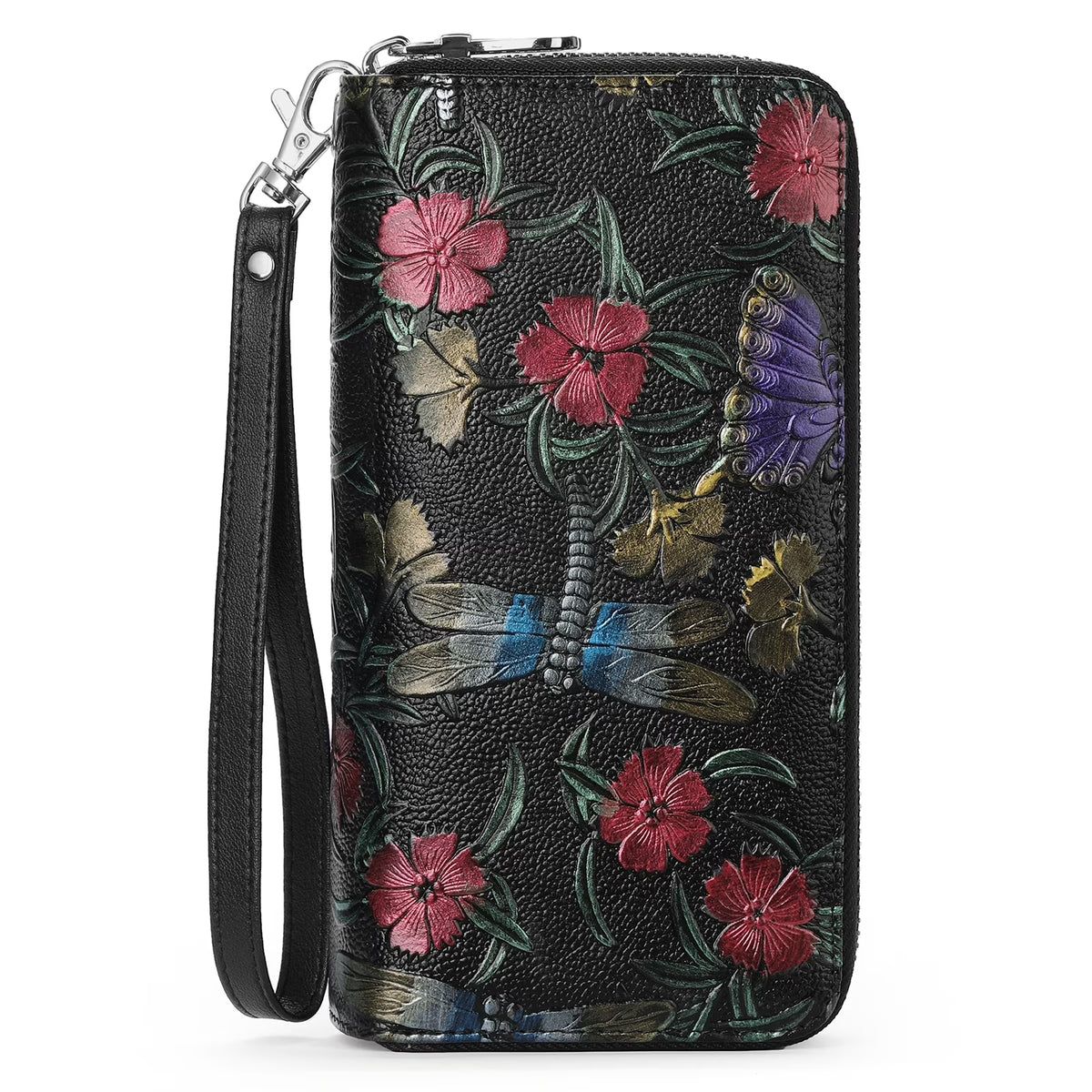 Floral Women'S Wallet Large Capacity Double Zip Ladies Card Phone Holder RFID Blocking Wristlet Leather with Gift Box