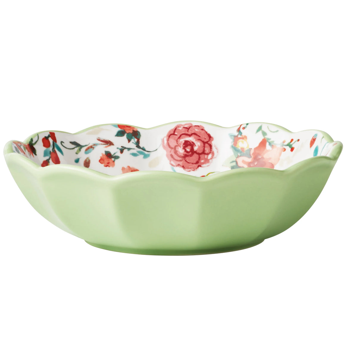 Painted Meadow Green 4-Piece Ceramic Pasta Bowl Set