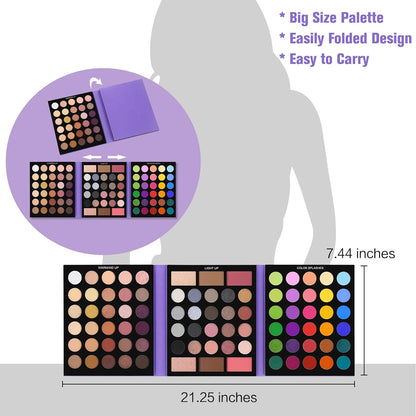 Eyeshadow Palette with 15Pcs Brushes Makeup Set, Pigmented 86 Colors Make up Sets Valentine'S Day Gift, Matte Shimmer Glitter Eye Shadow Pallet Highlighter Contour Blush Powder Brush Beauty Kit