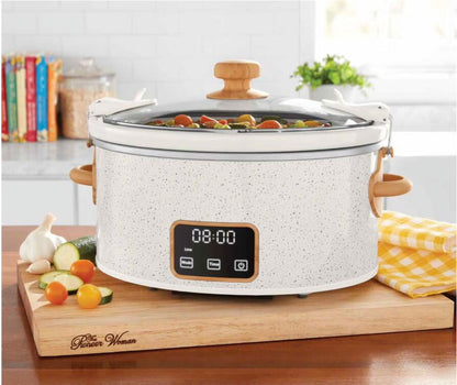 6-Quart Portable Linen Speckle Slow Cooker