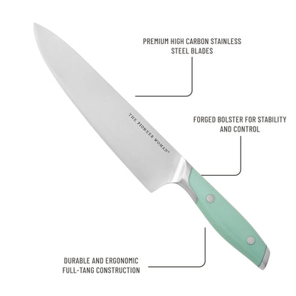14 Pieces Knife Set with Decal Block Stainless Steel Knives, Forged, Green Agatha