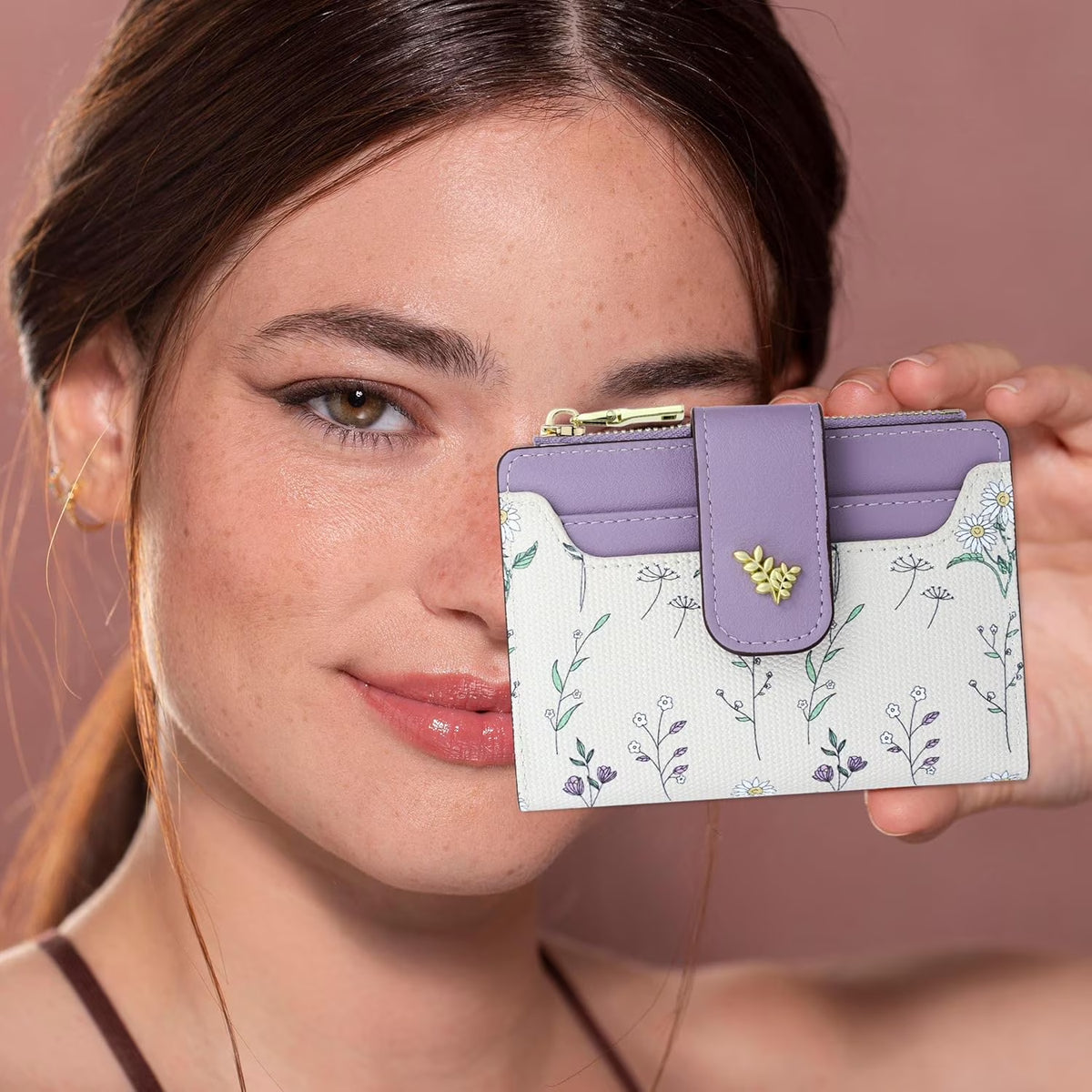 Womens Wallet with RFID Blocking Cute Small Wallets for Women Thin Purple Women'S Wallet Kawaii Flower Card Wallets for Women Ladies
