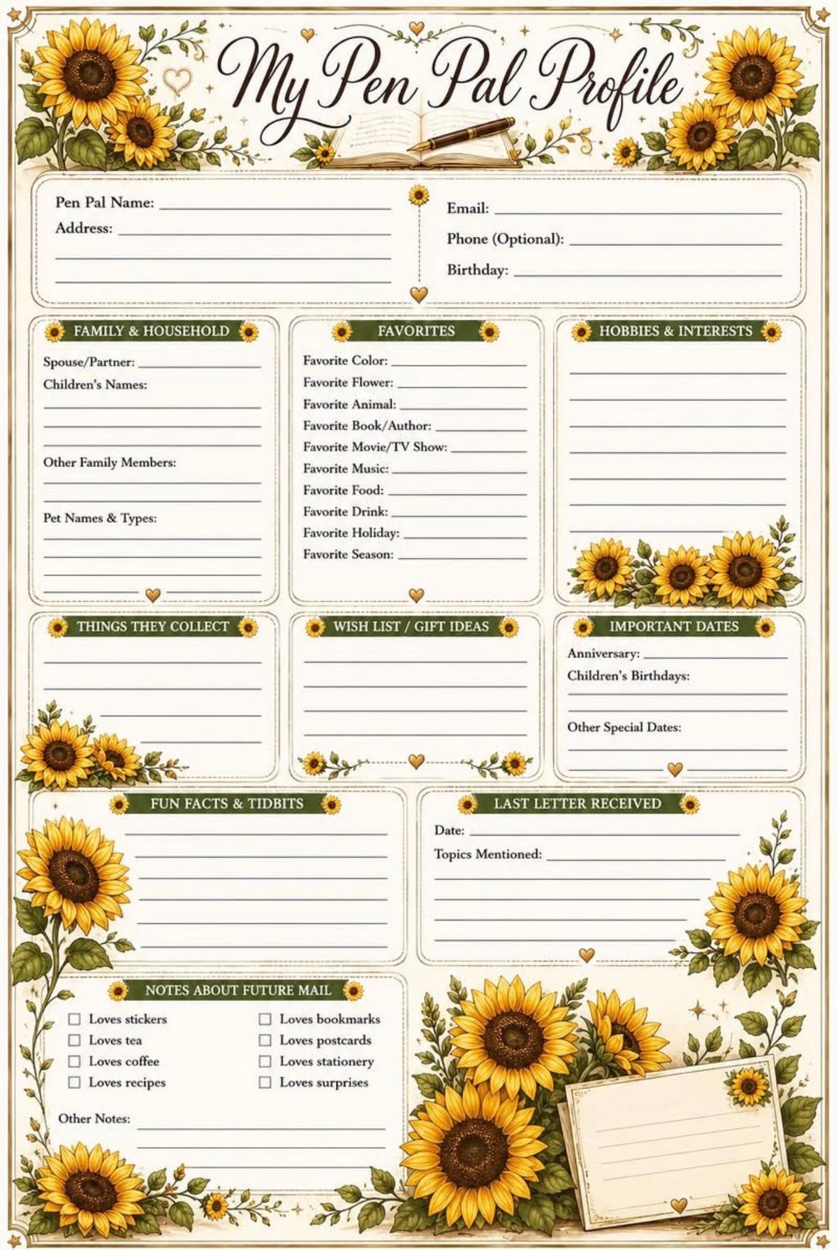 Pen Pal Profile Page, Journaling, 3 Pack Digital Product