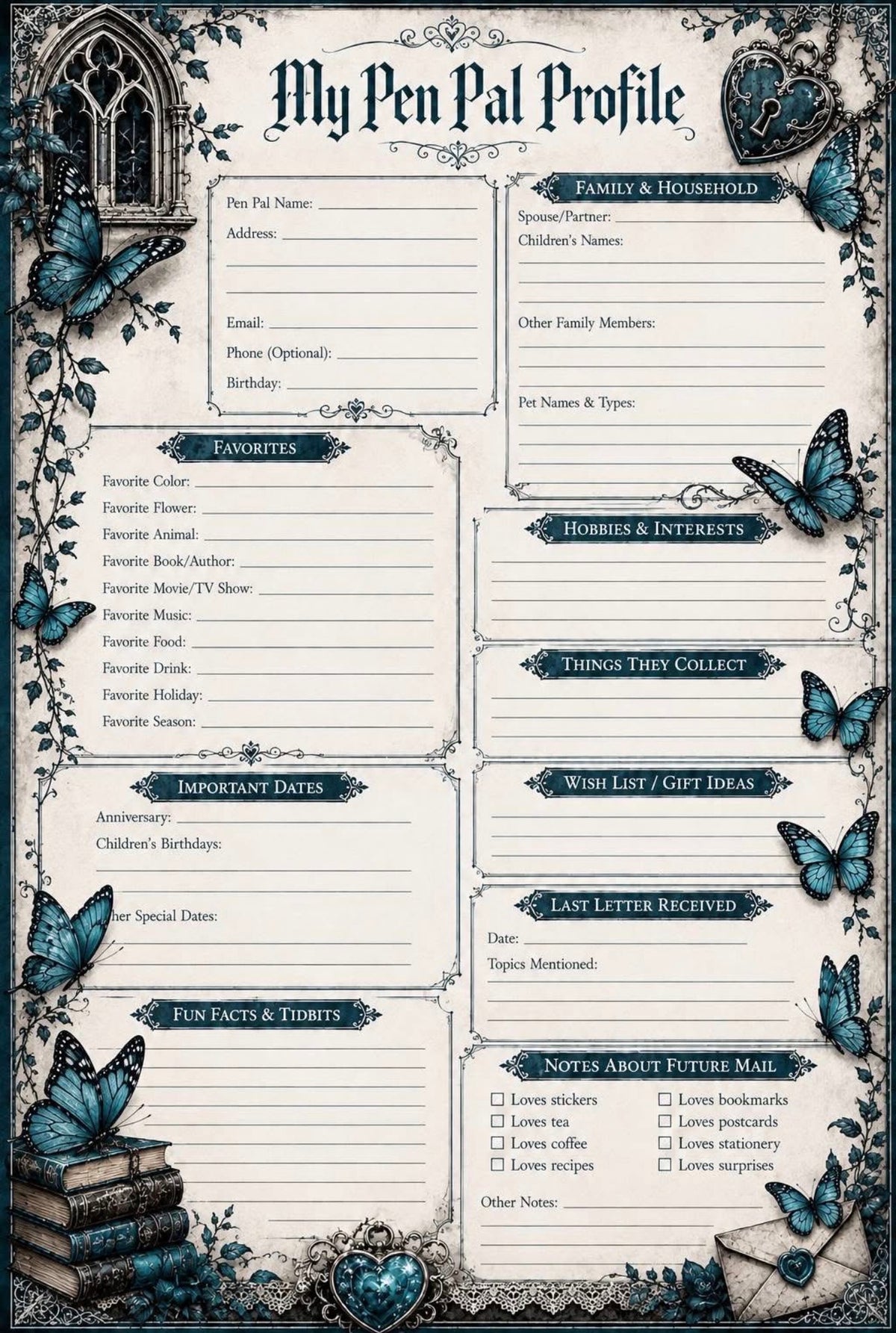 Pen Pal Profile Page, Journaling, 3 Pack Digital Product