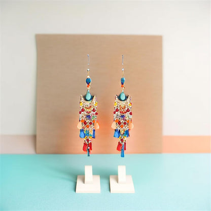 Essencedelight Crystal Beaded Tassel Earring Long Beaded Dangle Earring Fringe Hook Earring for Women Bridal Wedding