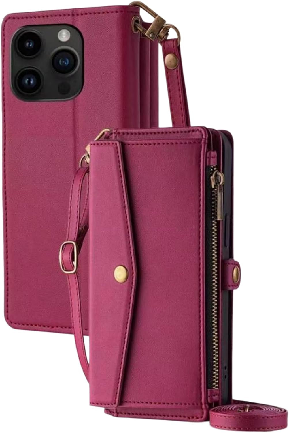 Wallet Case for Iphone 16 Pro Max Red with Card Holder & Strap