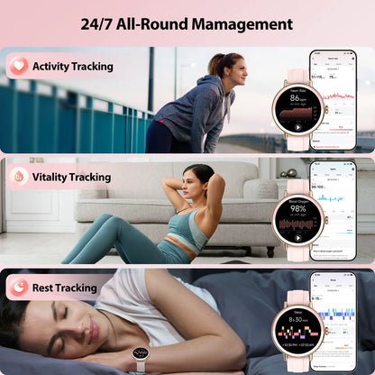 Smart Watches for Women, 1.27" HD Touchscreen Fitness Tracker with Bluetooth Calls, 100+ Sport Modes Ladies Smart Watch, IP68 Waterproof Smartwatch Compatible Ios/Android