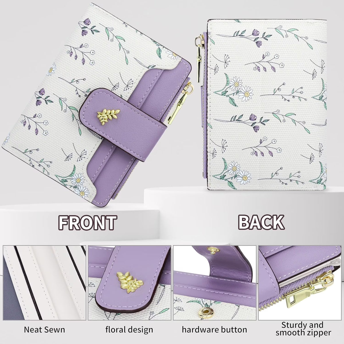 Womens Wallet with RFID Blocking Cute Small Wallets for Women Thin Purple Women'S Wallet Kawaii Flower Card Wallets for Women Ladies