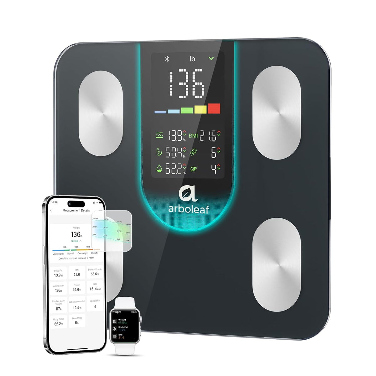 Smart Scale for Body Weight and Fat, High-Precision Digital Bathroom Scale with 4-Electrode Bia, 7-In-1 Display for Bmi Body Fa