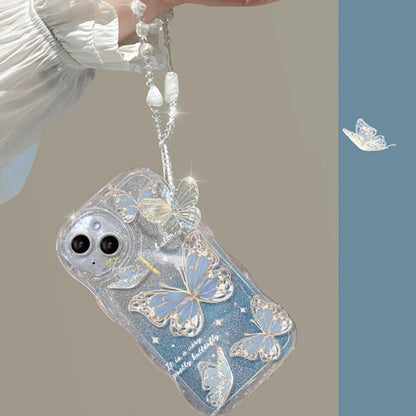 Cute Butterfly Glitter Bling Case Compatible with Iphone 13 | Anti-Scratch Shockproof Case, for Women/Girls, Blue with Bracelets.