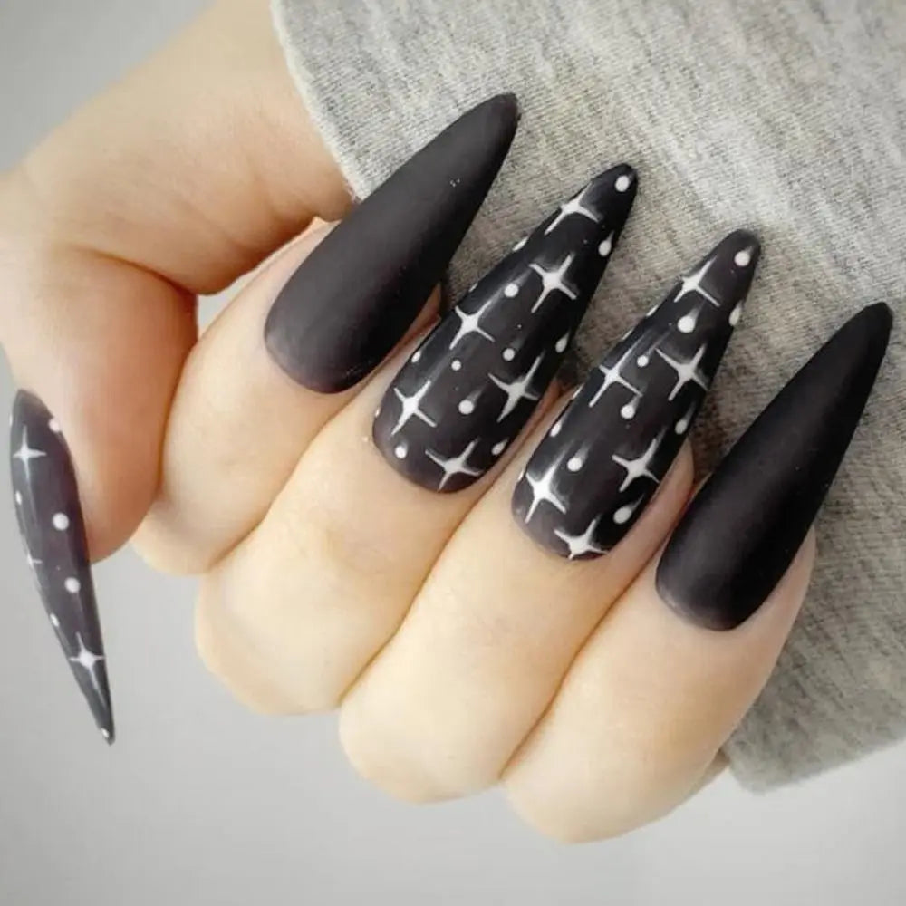 24Pc Halloween False Nails Long Almond Fake Nails Sharp Nail French Ballerina Diamond Press on Nails Artificial Nail Enhancement