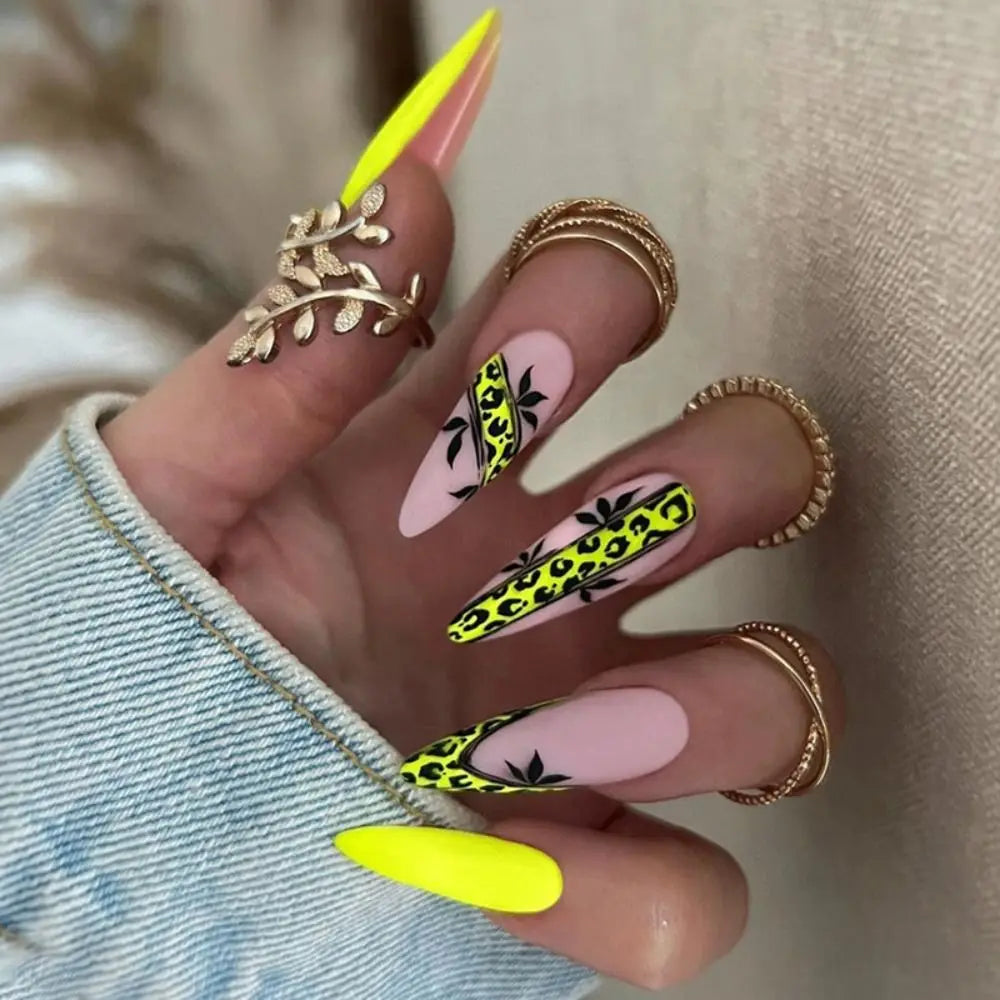 24Pc Halloween False Nails Long Almond Fake Nails Sharp Nail French Ballerina Diamond Press on Nails Artificial Nail Enhancement