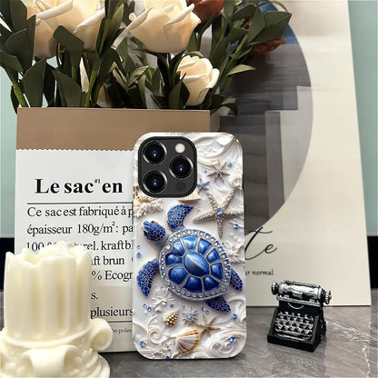 Case for Iphone 15 Pro Max, Hybrid Heavy Duty 2 in 1 Full Body Rugged Shockproof Protection Glossy Case for Iphone 15 Pro Max - Sea Turtle Starfish Ocean
