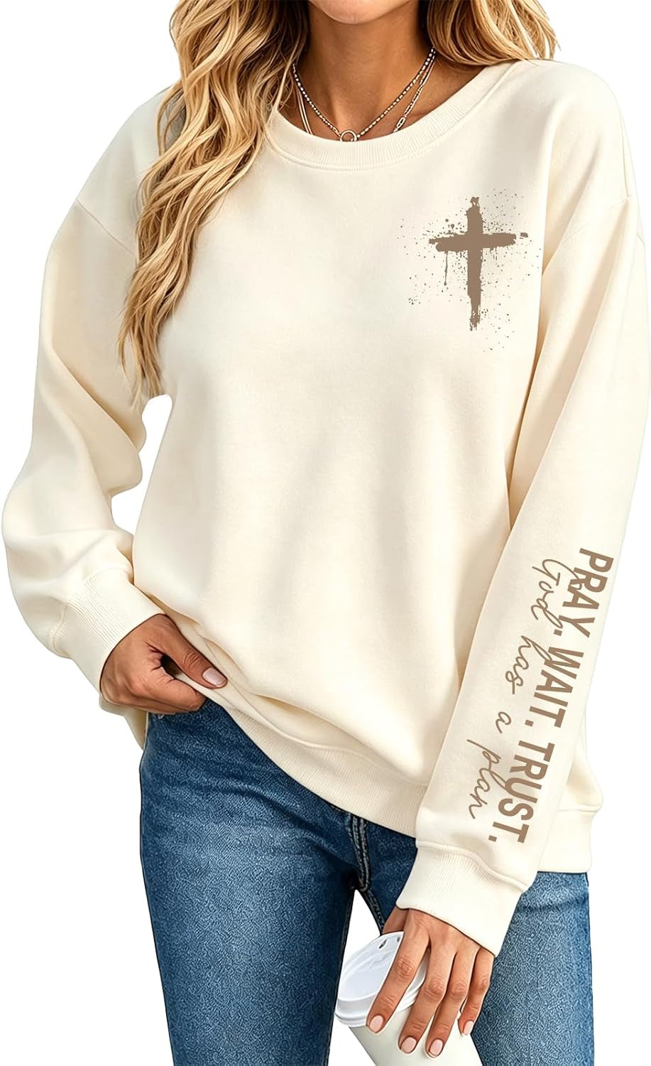 Christian Sweatshirts for Women Jesus Faith over Fear Cross Tops