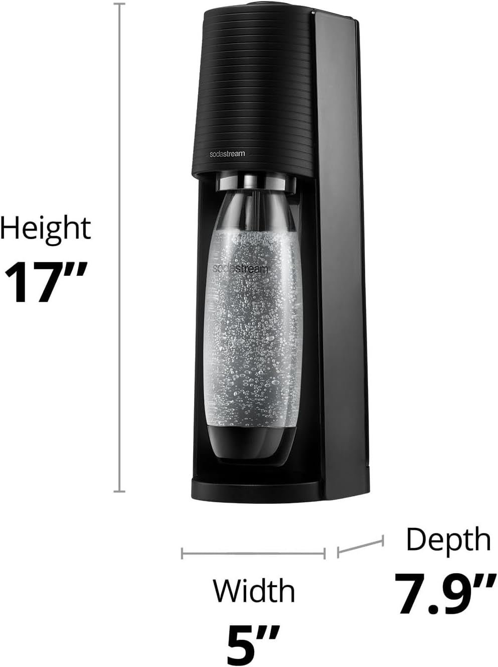 Sodastream TERRA Sparkling Water Maker, Starter Kit, CQC CO2 System, Includes 1 Quick Connect 60L CO2 Cylinder, 1 Dishwasher Safe BPA Free Bottle, 1 Bubly Lime Drop, Make Your Own Pepsi, Black
