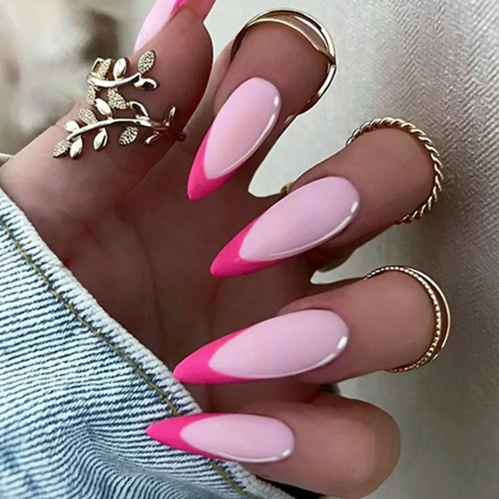 24Pc Halloween False Nails Long Almond Fake Nails Sharp Nail French Ballerina Diamond Press on Nails Artificial Nail Enhancement