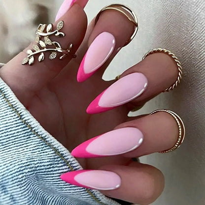 24Pc Halloween False Nails Long Almond Fake Nails Sharp Nail French Ballerina Diamond Press on Nails Artificial Nail Enhancement