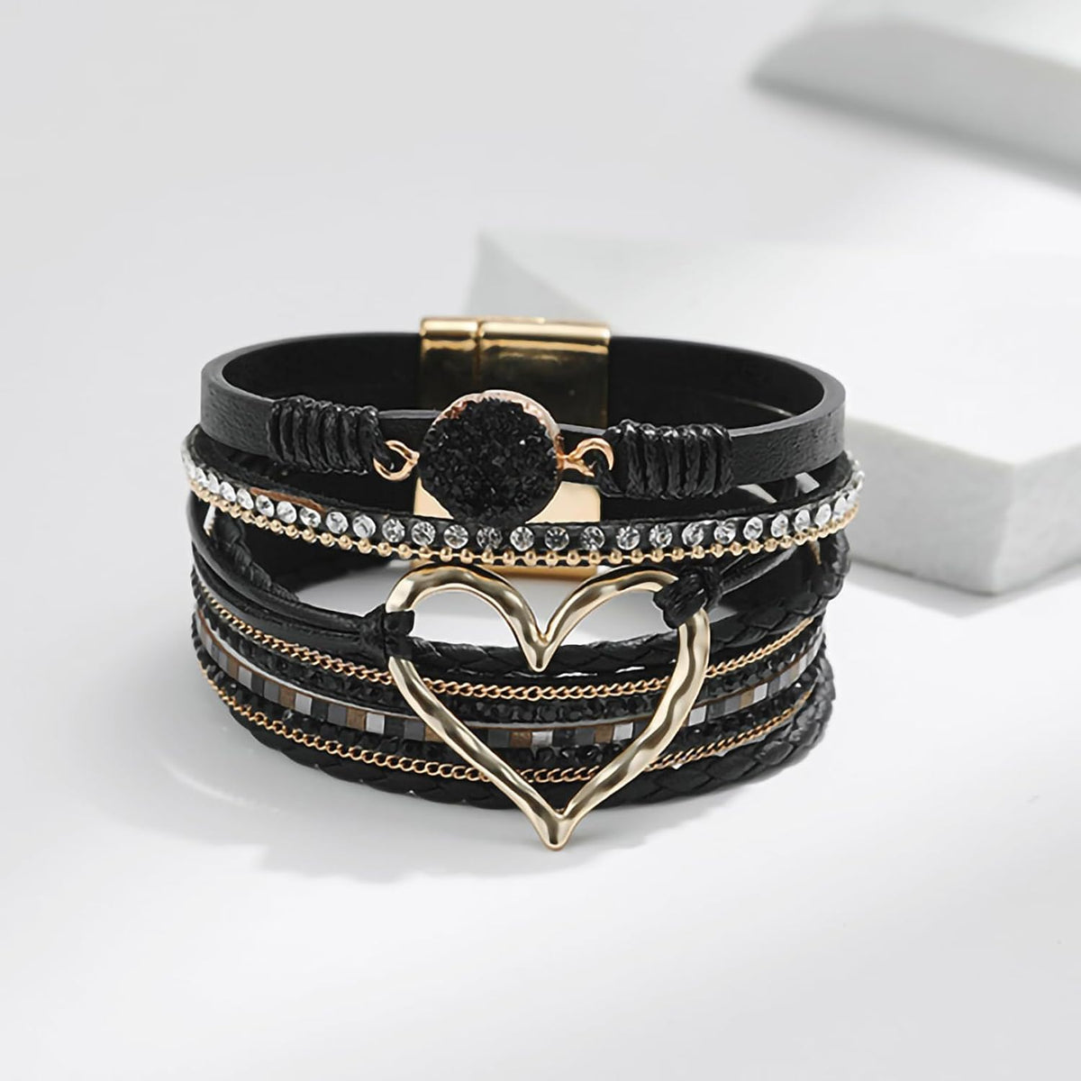 Leather Wrap Bracelet for Women, Boho Western Layered Cuff Jewelry