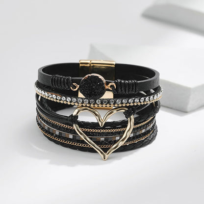 Leather Wrap Bracelet for Women, Boho Western Layered Cuff Jewelry