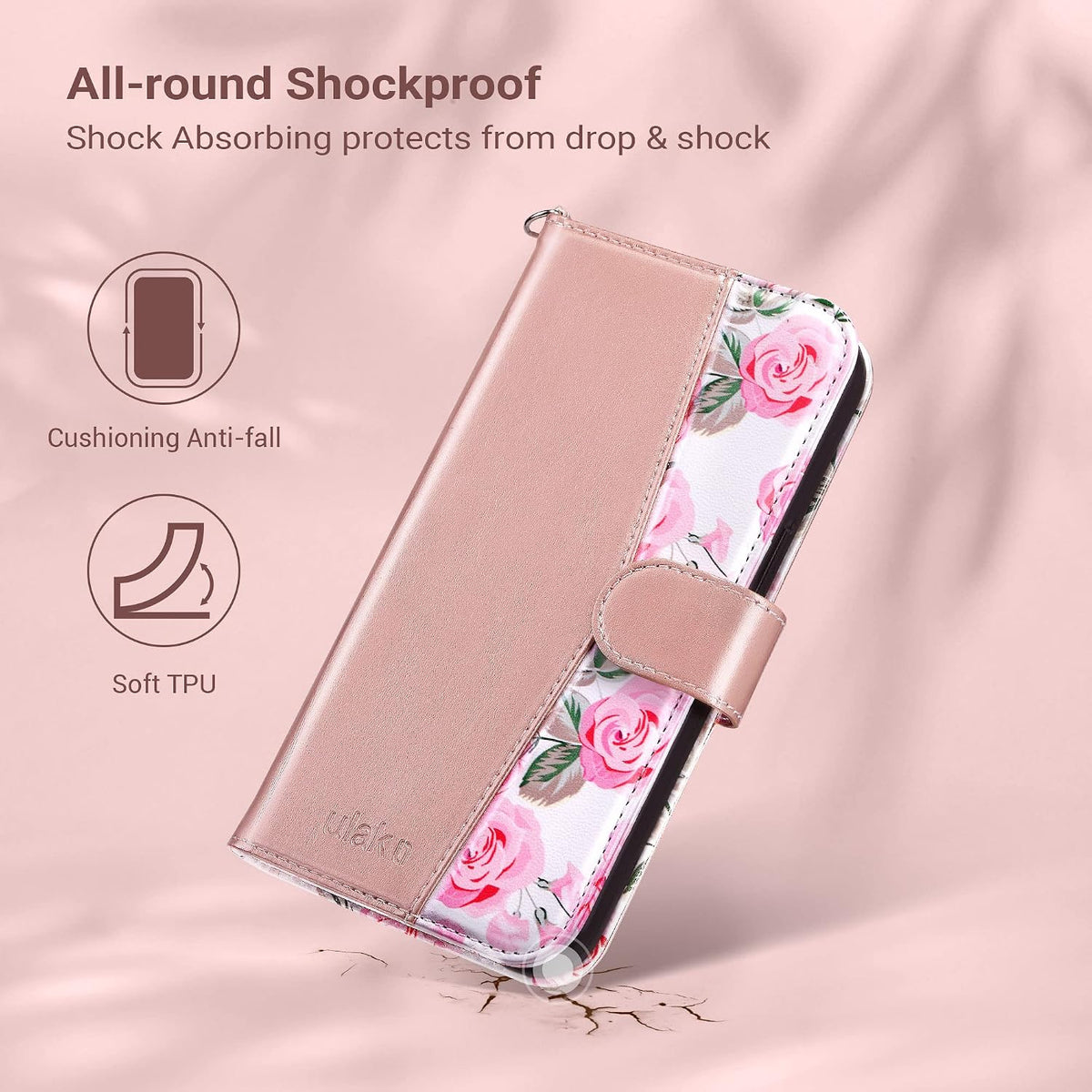 Compatible with Iphone 14 Wallet Case for Women, Rose Gold