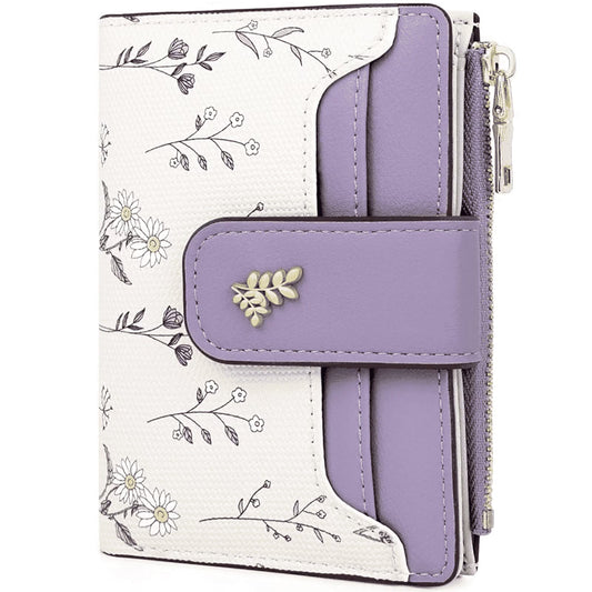 Womens Wallet with RFID Blocking Cute Small Wallets for Women Thin Purple Women'S Wallet Kawaii Flower Card Wallets for Women Ladies